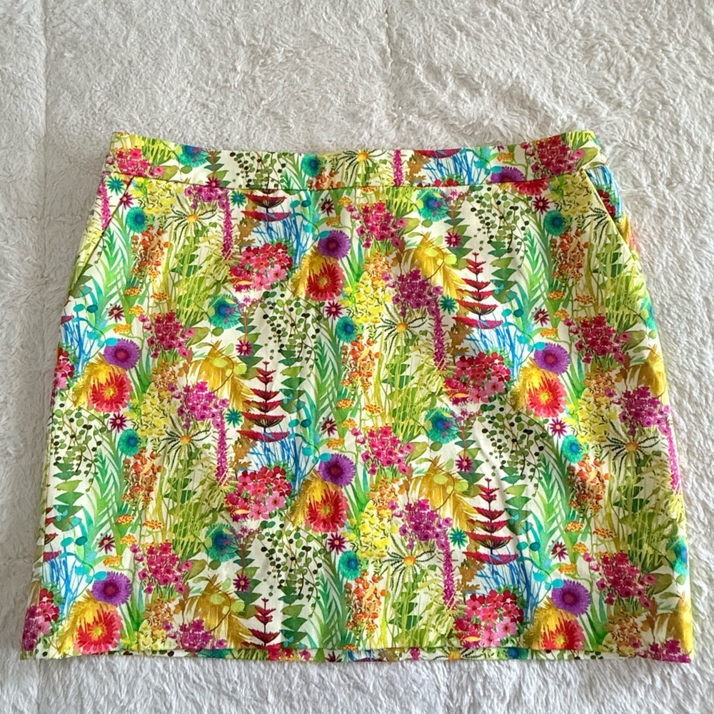 J. Crew Floral Mini Skirt in Yellow, Pink, Green, Blue